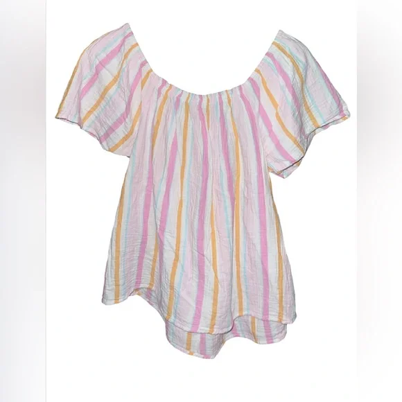 Time and Tru Pastel Multicolor Striped Peasant Top - Picture 2 of 4
